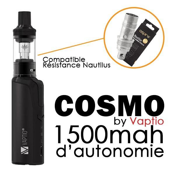 Kits E-cigarettes - Vaptio - Pack Cosmo 2ml 1500mAh noir - Smoke clean à Etampes 91150 en Essonne 91 France